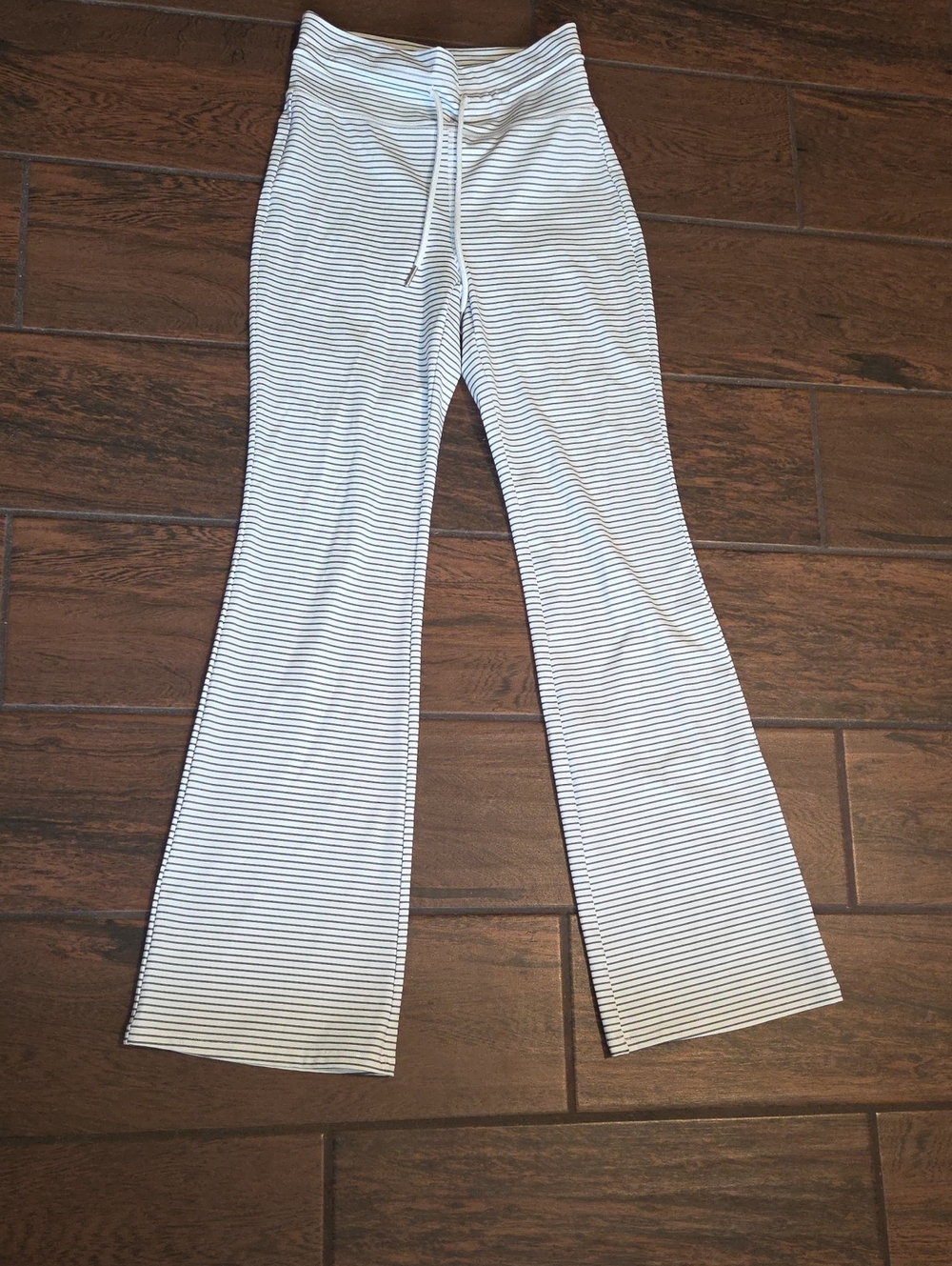 Striped Drawstring Flare Lounge Pants - White & Navy
